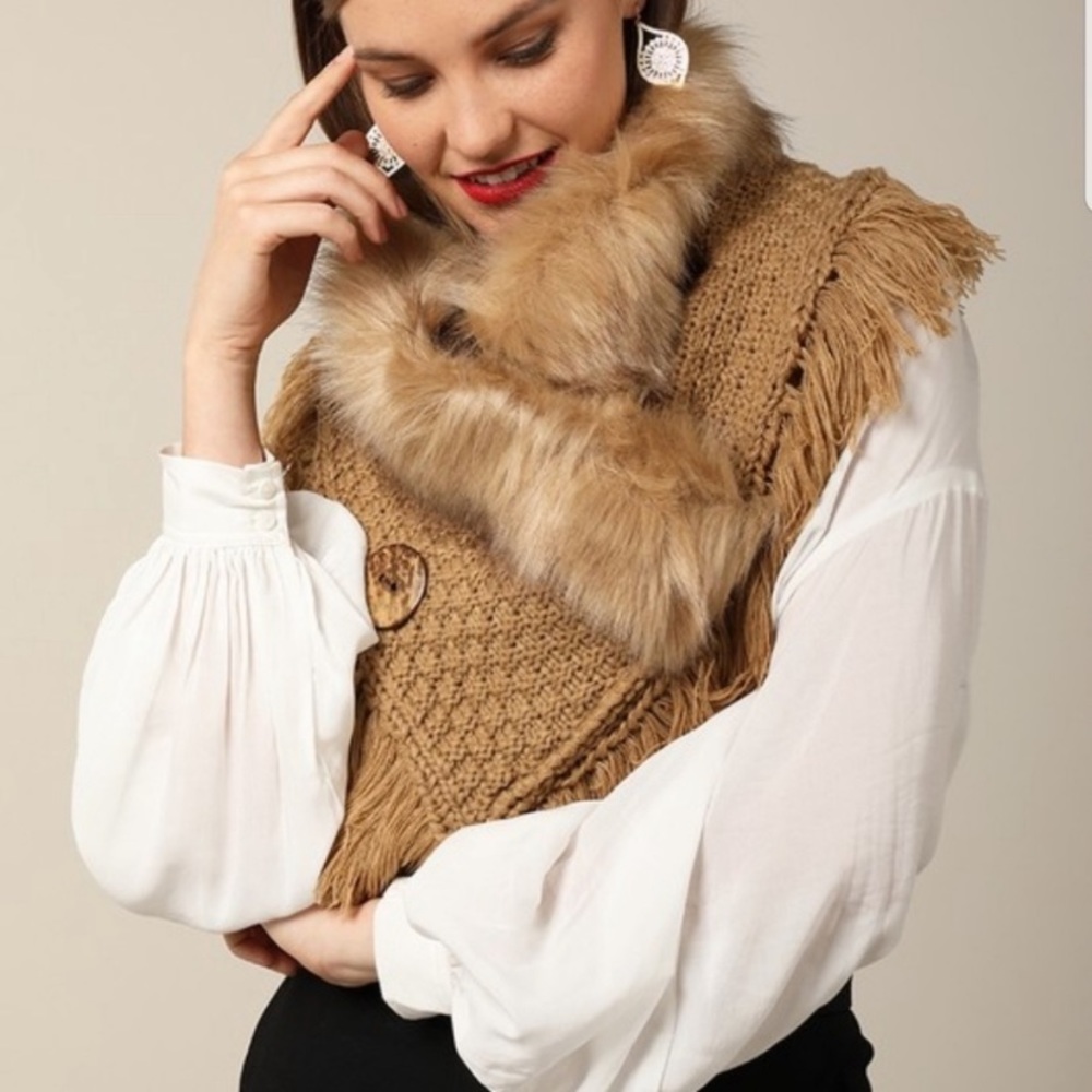 Faux fur infinity scarf in taupe